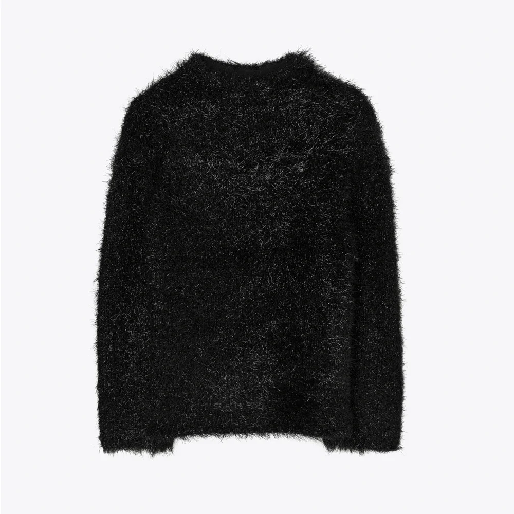Tory Burch Tinsel Mockneck Sweater Black Iridescent Metallic NWOT Size M